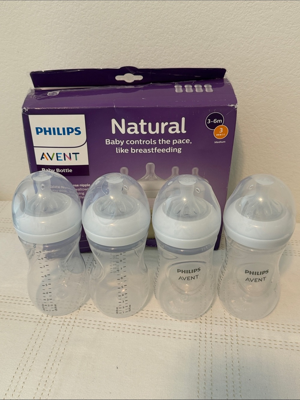 Avent Natural Baby Bottle, 9 oz, Pack of 4, 3-6 months
